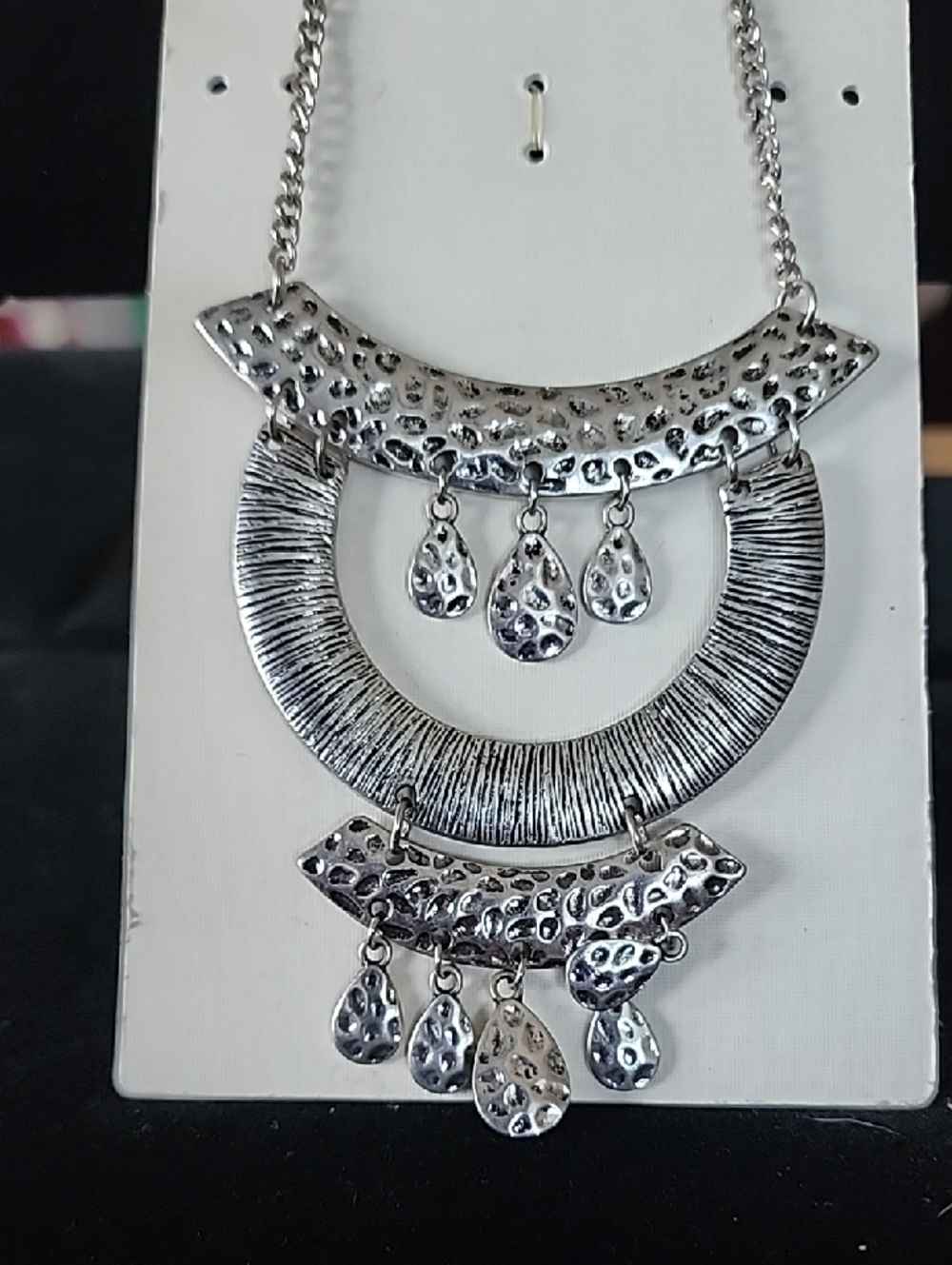 Silver Textured Layered Pendant Necklace - Women Jewelry